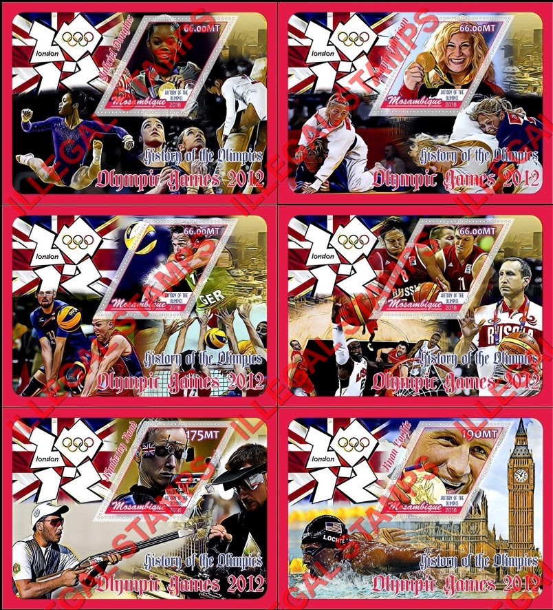  Mozambique 2018 Olympic Games in London in 2012 Counterfeit Illegal Stamp Souvenir Sheets of 1