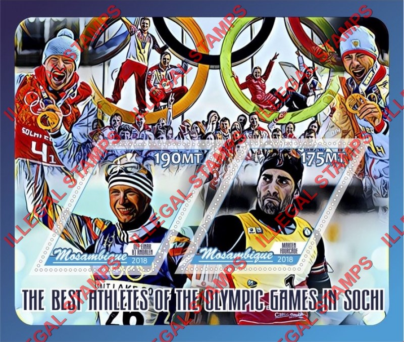  Mozambique 2018 Olympic Games in Sochi in 2014 Best Athletes Counterfeit Illegal Stamp Souvenir Sheet of 2