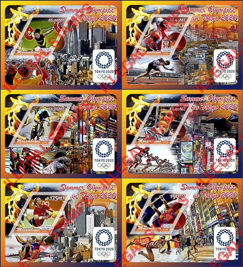  Mozambique 2018 Olympic Games in Tokyo in 2020 Counterfeit Illegal Stamp Souvenir Sheets of 1