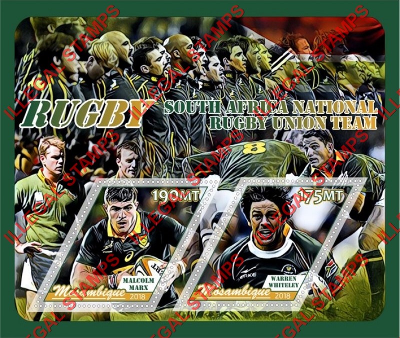  Mozambique 2018 Rugby South Africa Team Counterfeit Illegal Stamp Souvenir Sheet of 2