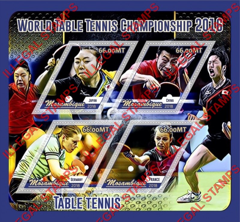  Mozambique 2018 Table Tennis World Championship in 2016 Counterfeit Illegal Stamp Souvenir Sheet of 4