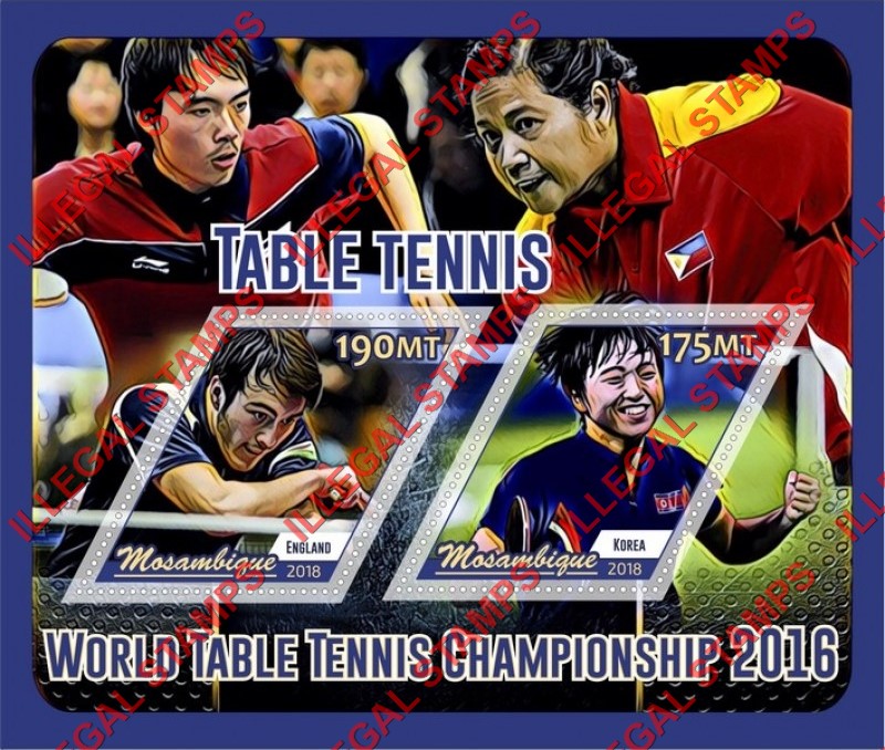  Mozambique 2018 Table Tennis World Championship in 2016 Counterfeit Illegal Stamp Souvenir Sheet of 2