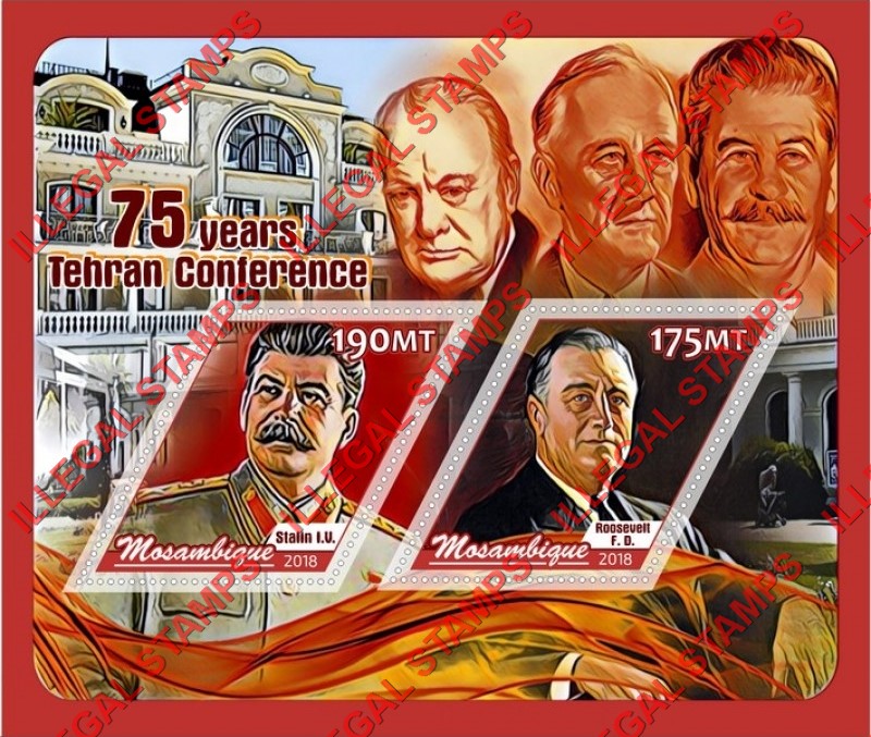  Mozambique 2018 Tehran Conference Counterfeit Illegal Stamp Souvenir Sheet of 2