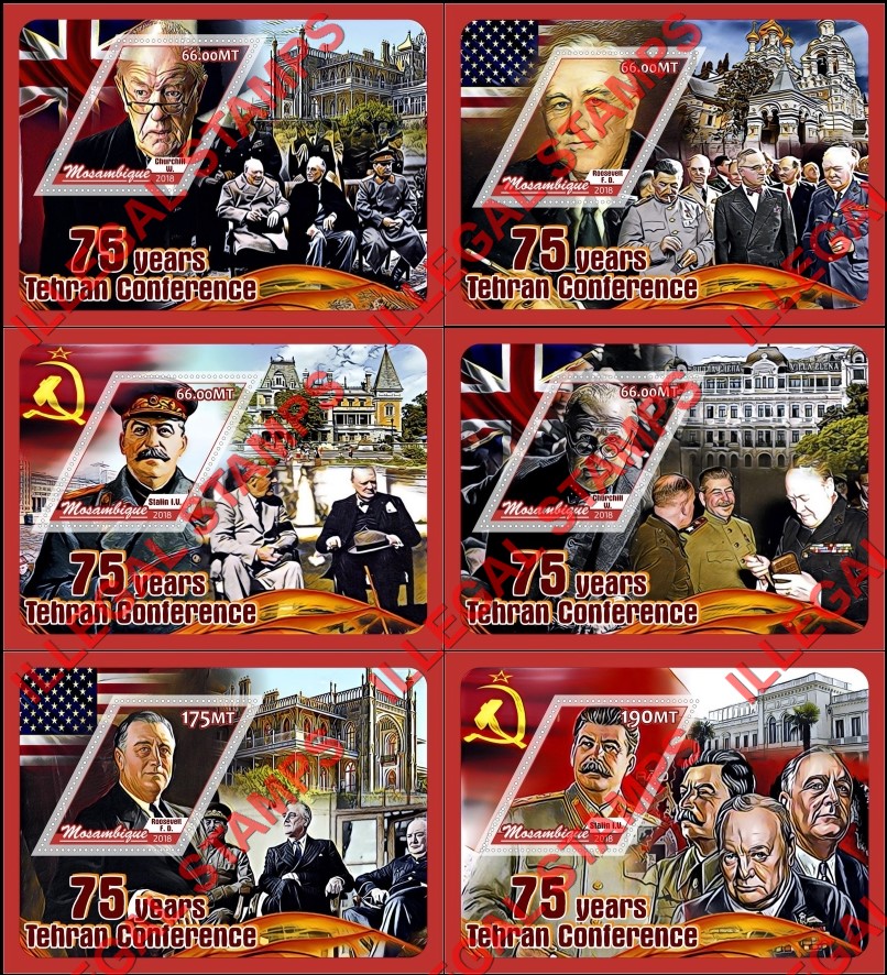  Mozambique 2018 Tehran Conference Counterfeit Illegal Stamp Souvenir Sheets of 1