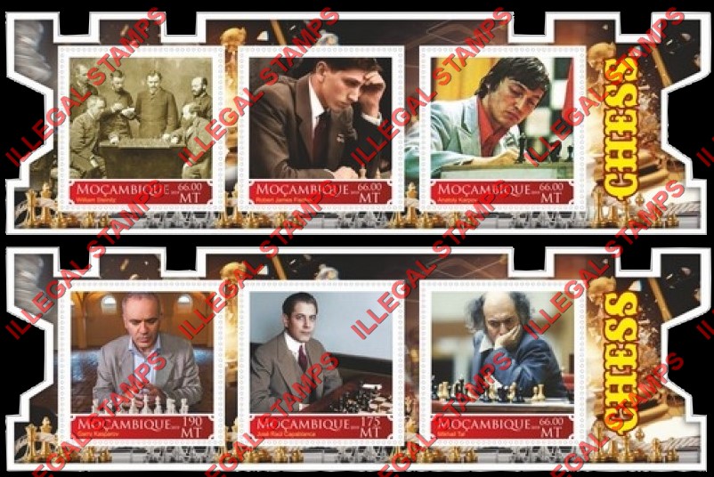  Mozambique 2019 Chess Players (different) Counterfeit Illegal Stamp Souvenir Sheets of 3