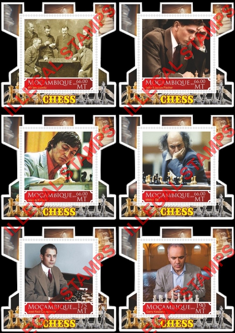  Mozambique 2019 Chess Players (different) Counterfeit Illegal Stamp Souvenir Sheets of 1