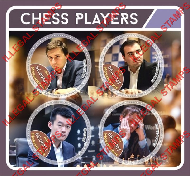  Mozambique 2019 Chess Players Counterfeit Illegal Stamp Souvenir Sheet of 4
