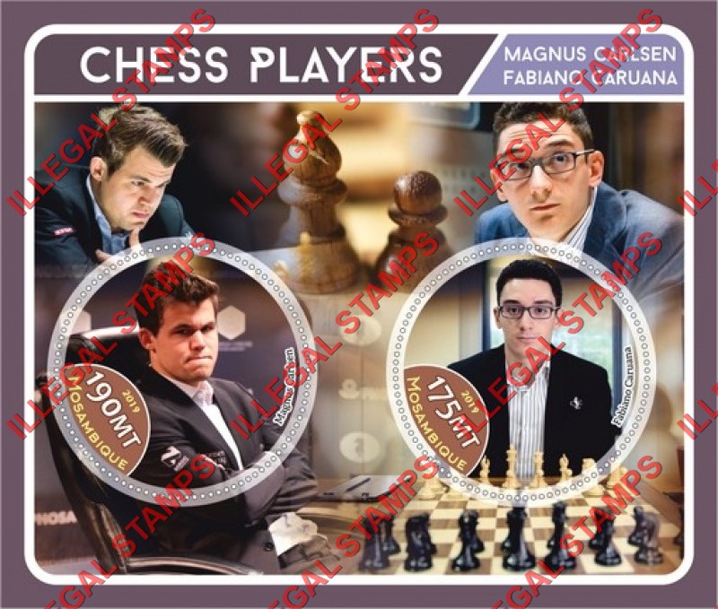  Mozambique 2019 Chess Players Counterfeit Illegal Stamp Souvenir Sheet of 2