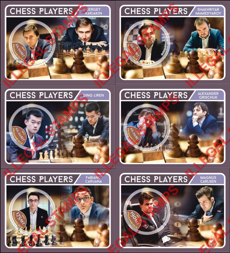 Mozambique 2019 Chess Players Counterfeit Illegal Stamp Souvenir Sheets of 1