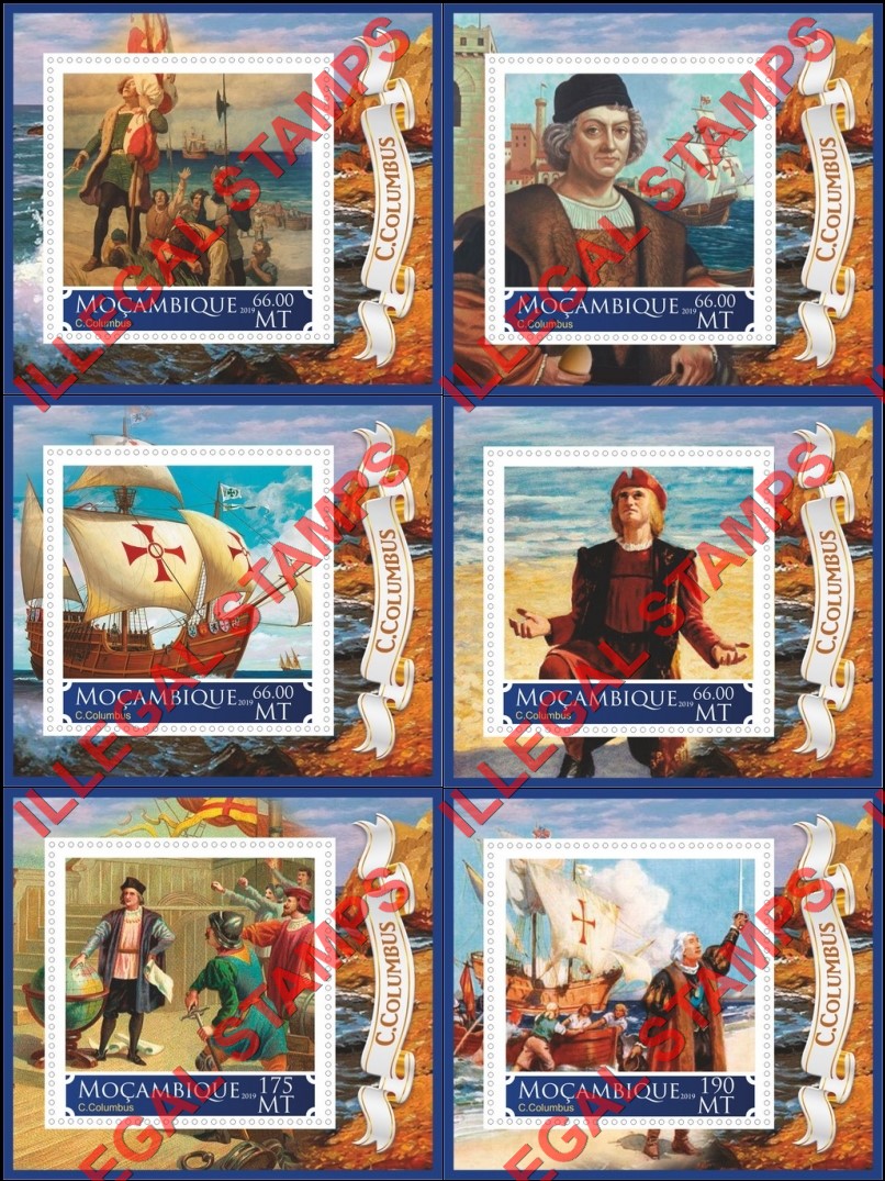  Mozambique 2019 Christopher Columbus Counterfeit Illegal Stamp Souvenir Sheets of 1