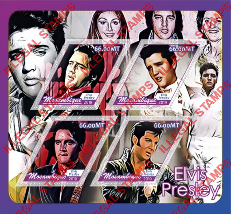  Mozambique 2019 Elvis Presley Counterfeit Illegal Stamp Souvenir Sheet of 4