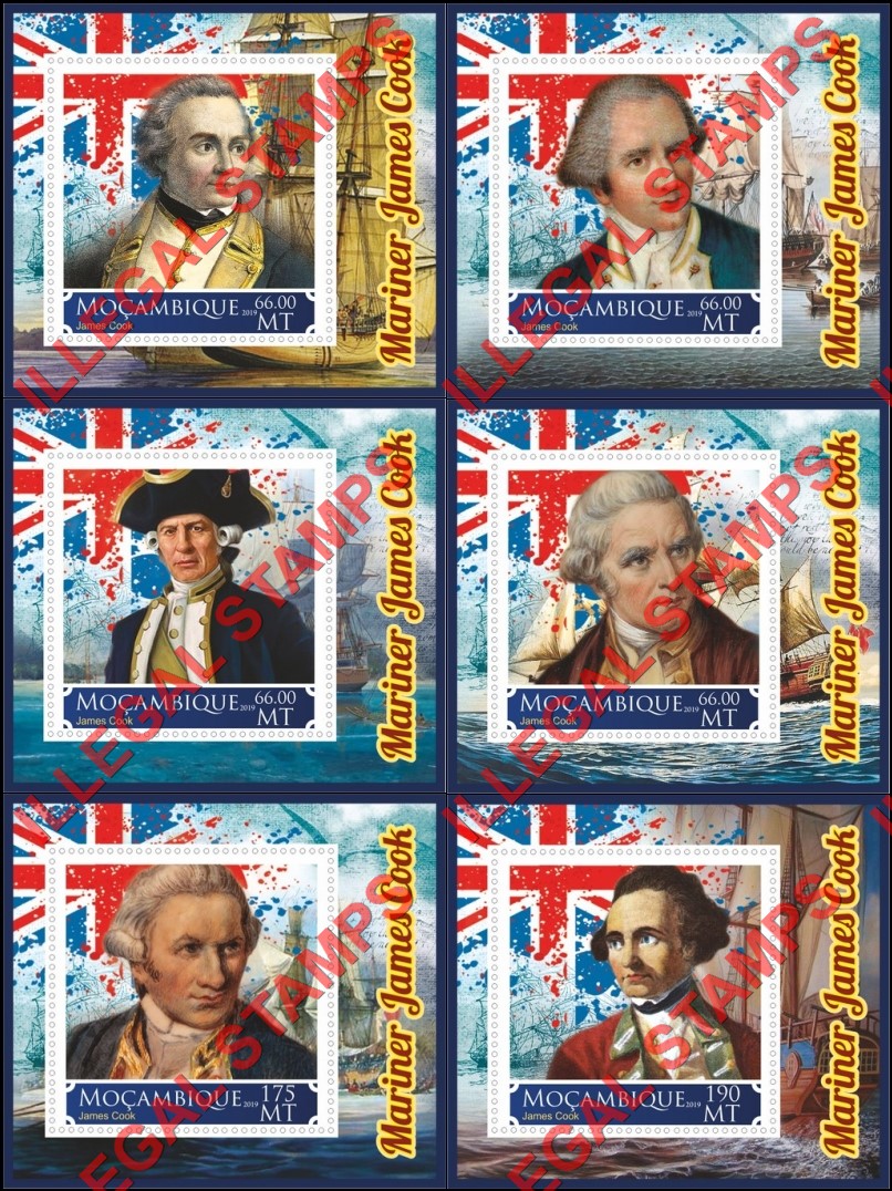  Mozambique 2019 James Cook Mariner Counterfeit Illegal Stamp Souvenir Sheets of 1