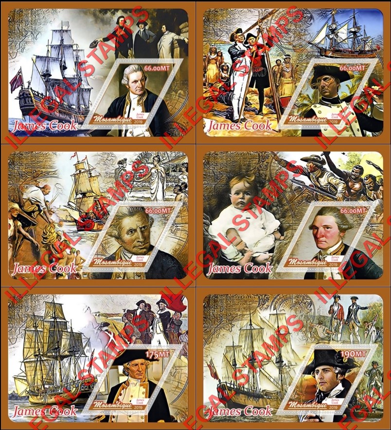  Mozambique 2019 James Cook Counterfeit Illegal Stamp Souvenir Sheets of 1