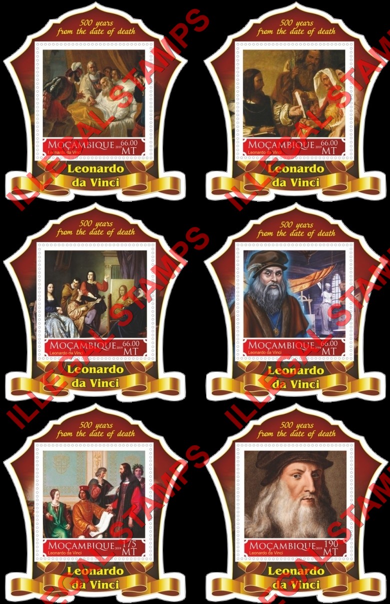  Mozambique 2019 Leonardo da Vinci (different) Counterfeit Illegal Stamp Souvenir Sheets of 1