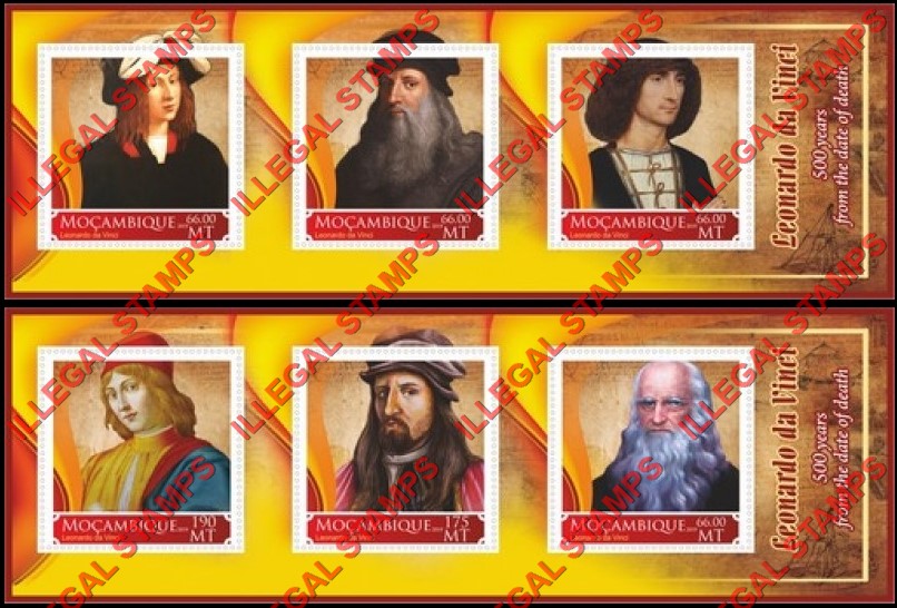  Mozambique 2019 Leonardo da Vinci Counterfeit Illegal Stamp Souvenir Sheets of 3