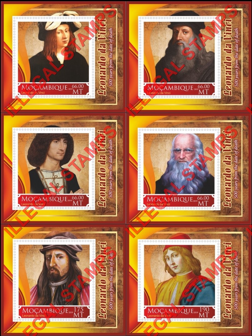  Mozambique 2019 Leonardo da Vinci Counterfeit Illegal Stamp Souvenir Sheets of 1