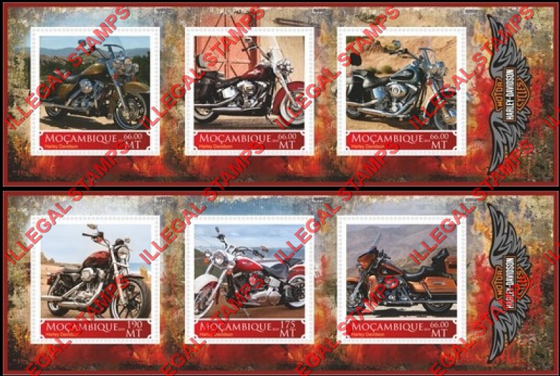  Mozambique 2019 Motorcycles Harley Davidson Counterfeit Illegal Stamp Souvenir Sheets of 3