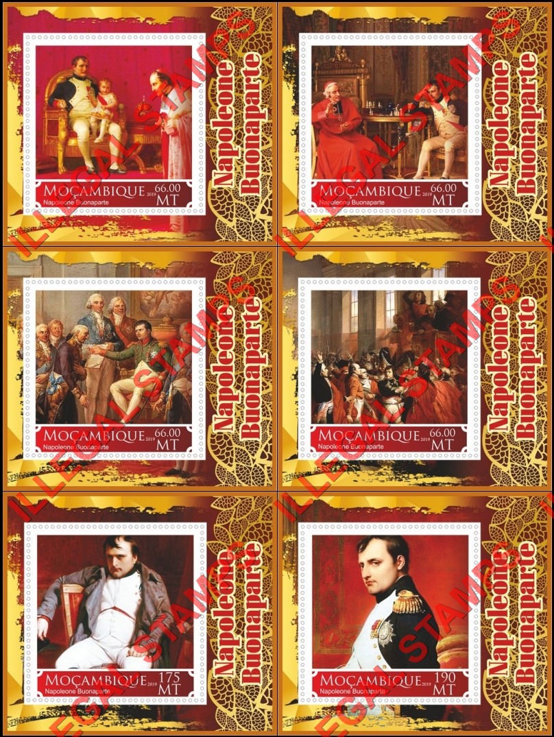  Mozambique 2019 Napoleon Bonaparte (different a) Counterfeit Illegal Stamp Souvenir Sheets of 1