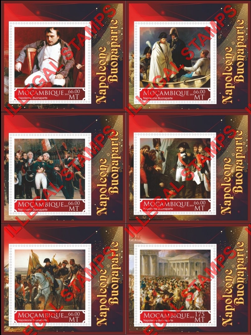  Mozambique 2019 Napoleon Bonaparte (different) Counterfeit Illegal Stamp Souvenir Sheets of 1