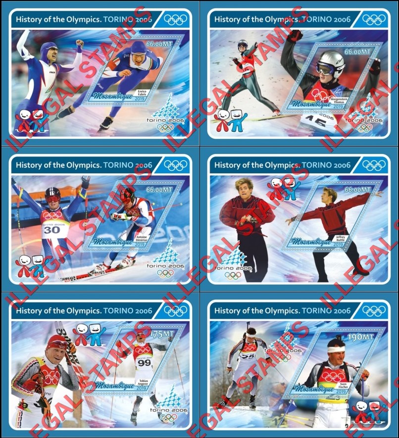  Mozambique 2019 Olympic Games in Torino in 2006 Counterfeit Illegal Stamp Souvenir Sheets of 1