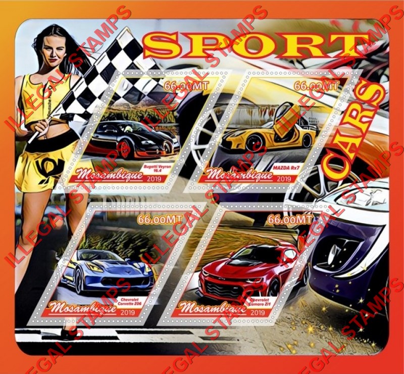  Mozambique 2019 Sport Cars Counterfeit Illegal Stamp Souvenir Sheet of 4
