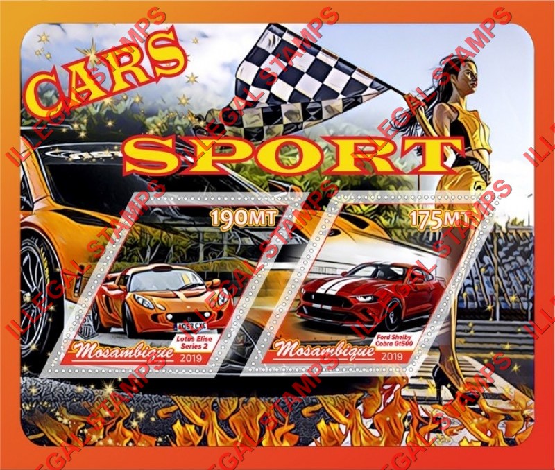  Mozambique 2019 Sport Cars Counterfeit Illegal Stamp Souvenir Sheet of 2