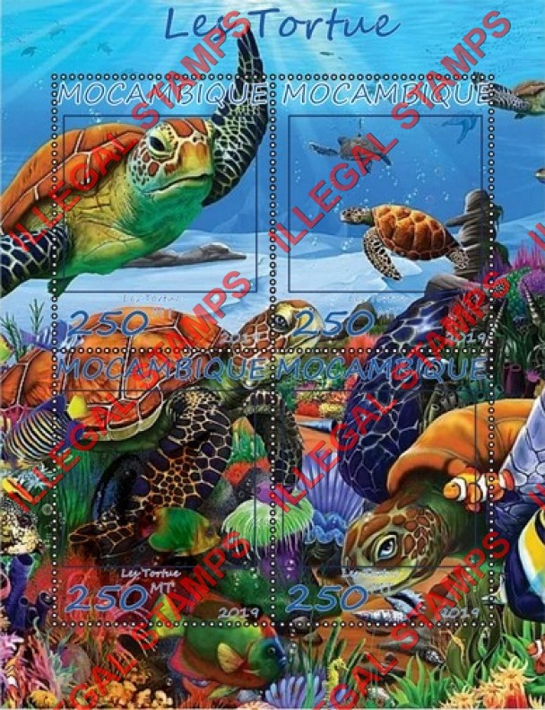  Mozambique 2019 Turtles Counterfeit Illegal Stamp Souvenir Sheet of 4