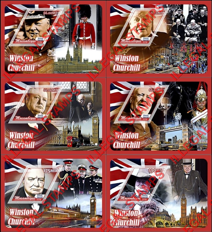  Mozambique 2019 Winston Churchill Counterfeit Illegal Stamp Souvenir Sheets of 1