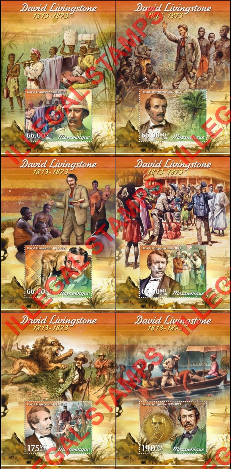  Mozambique 2020 David Livingstone Counterfeit Illegal Stamp Souvenir Sheets of 1