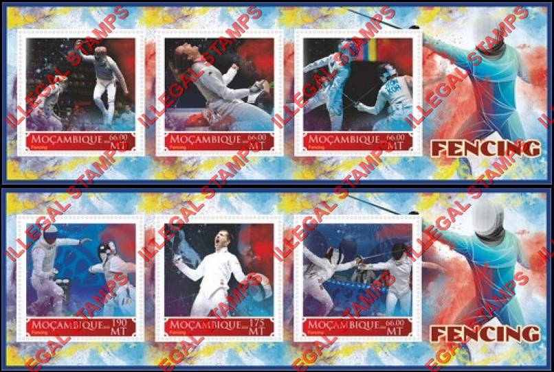  Mozambique 2020 Fencing Counterfeit Illegal Stamp Souvenir Sheets of 3