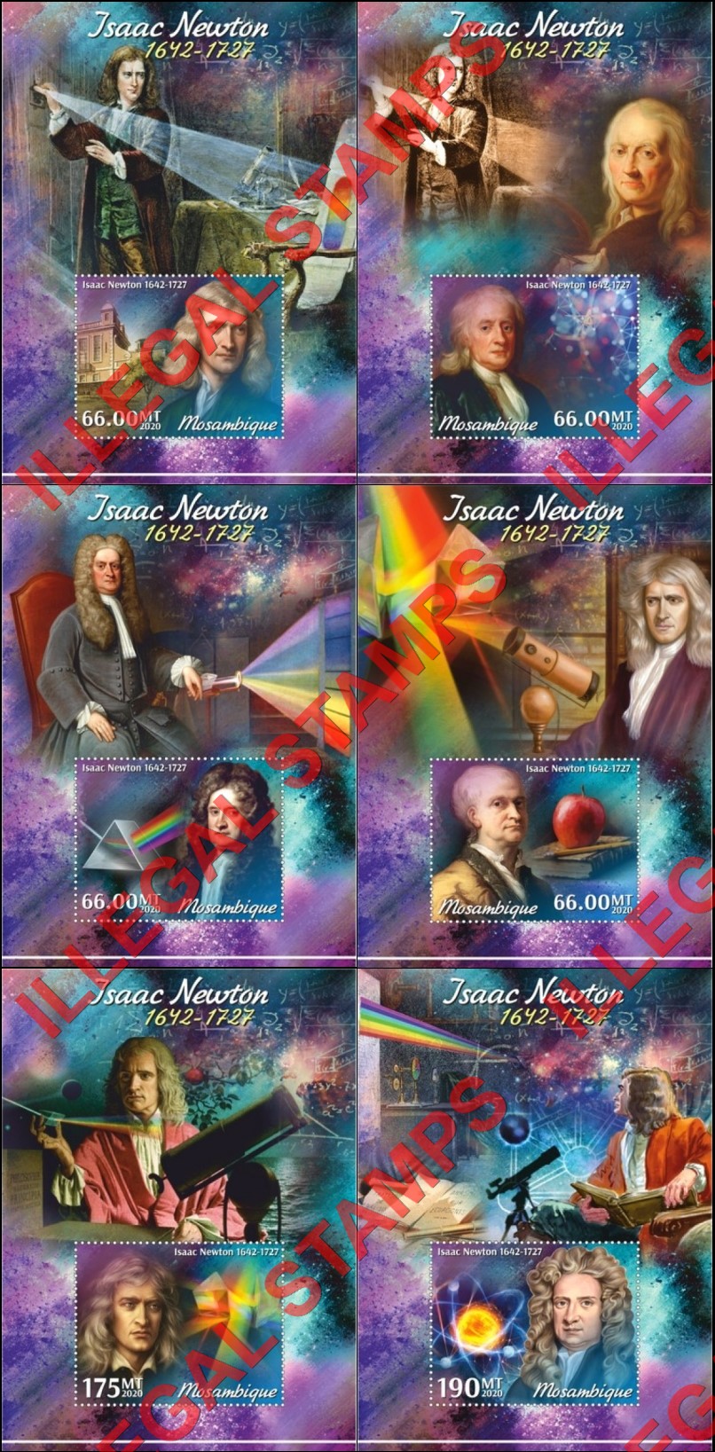  Mozambique 2020 Isaac Newton Counterfeit Illegal Stamp Souvenir Sheets of 1