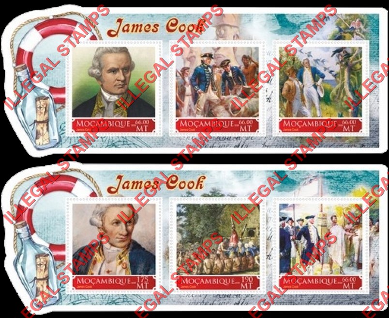  Mozambique 2020 James Cook (different a) Counterfeit Illegal Stamp Souvenir Sheets of 3