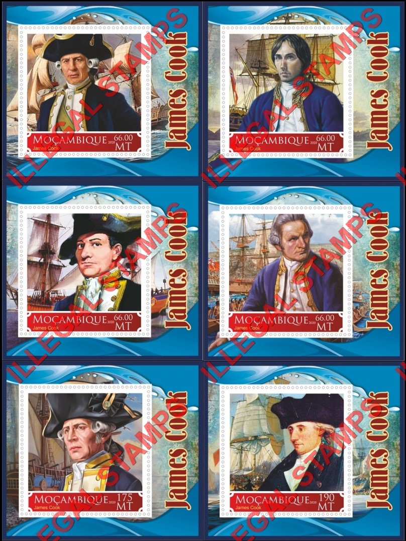  Mozambique 2020 James Cook (different) Counterfeit Illegal Stamp Souvenir Sheets of 1