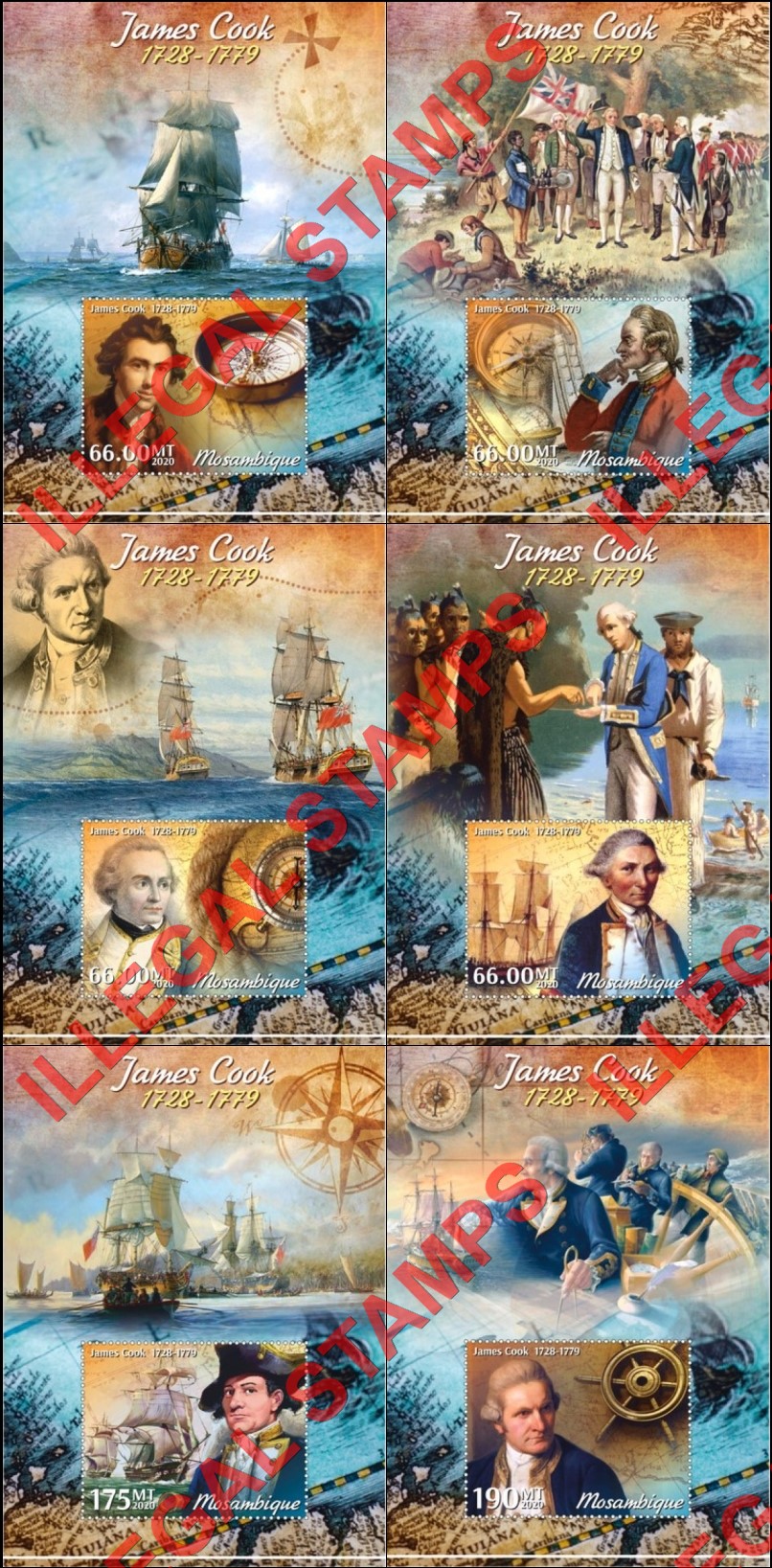  Mozambique 2020 James Cook Counterfeit Illegal Stamp Souvenir Sheets of 1