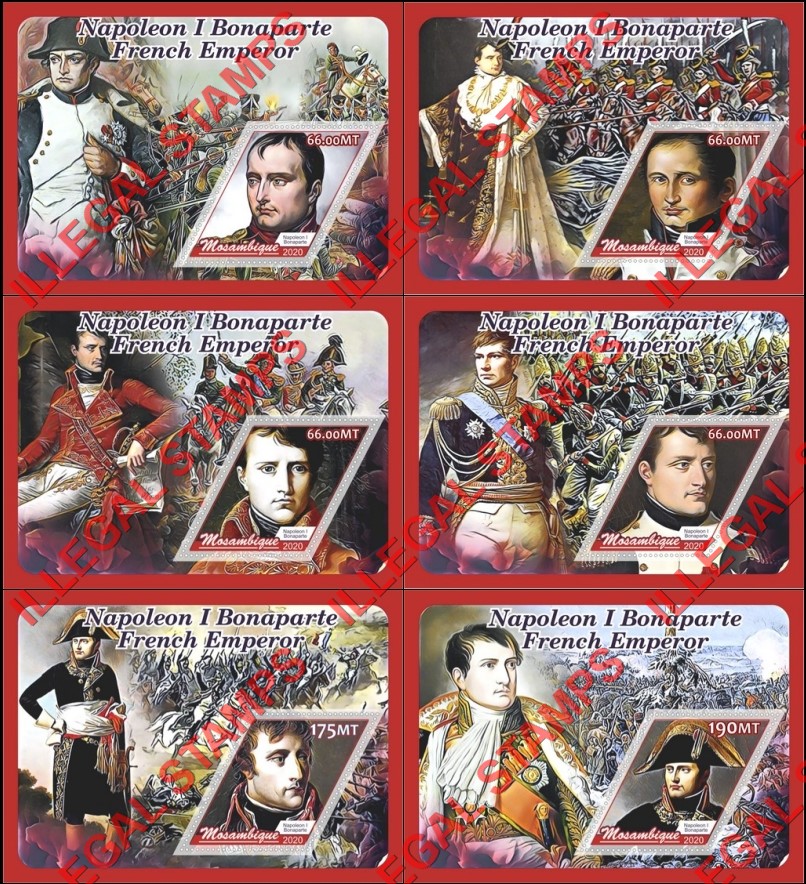  Mozambique 2020 Napoleon Bonaparte (different) Counterfeit Illegal Stamp Souvenir Sheets of 1
