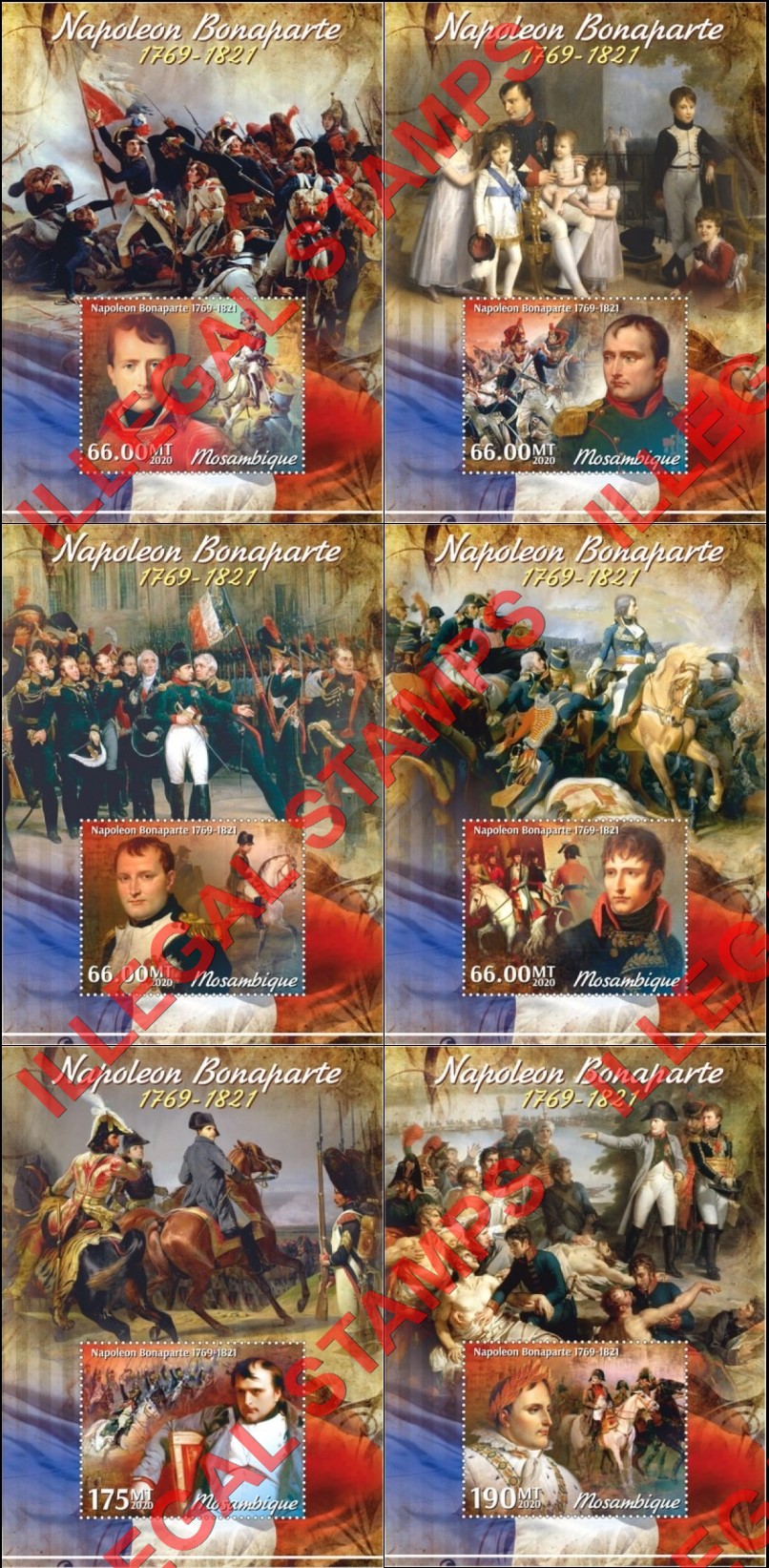  Mozambique 2020 Napoleon Bonaparte Counterfeit Illegal Stamp Souvenir Sheets of 1