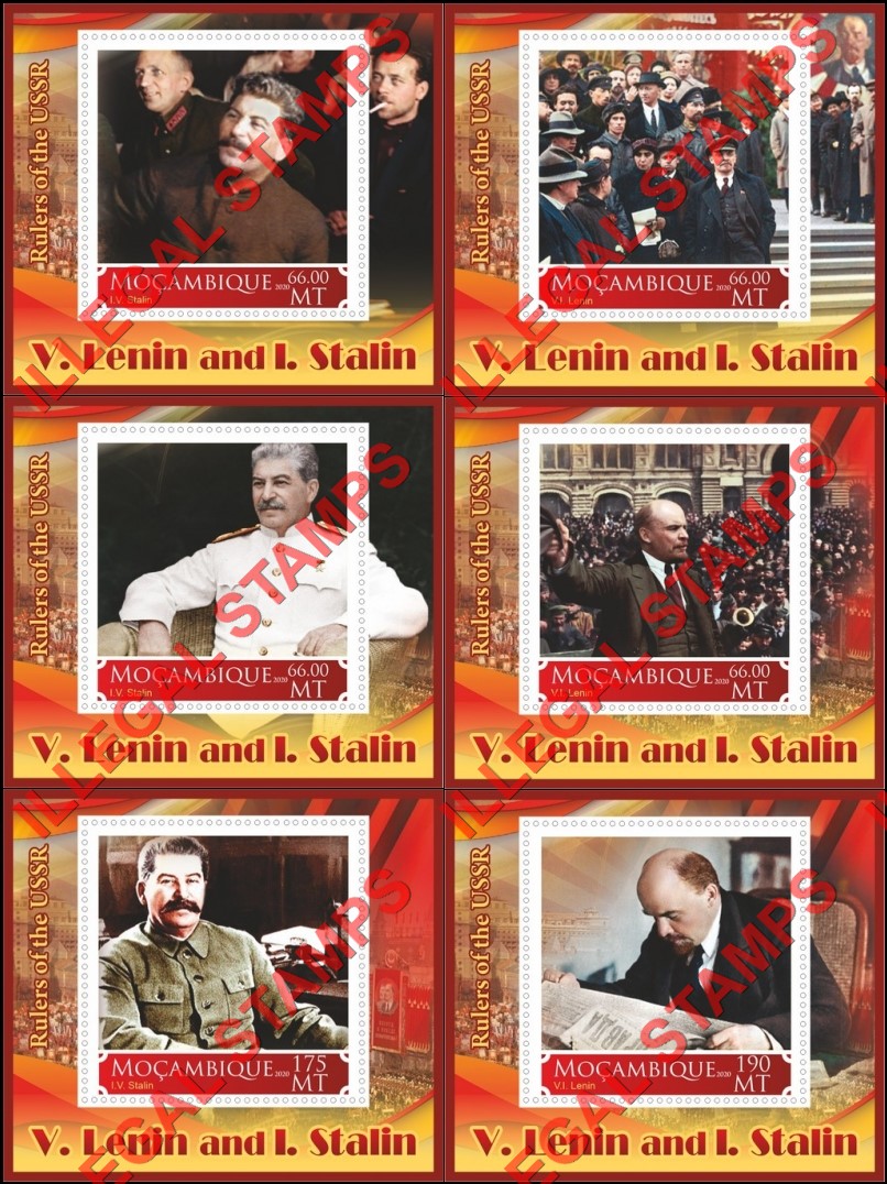  Mozambique 2020 Stalin and Lenin (different b) Counterfeit Illegal Stamp Souvenir Sheets of 1