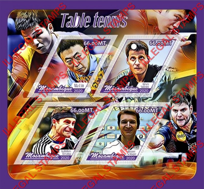  Mozambique 2020 Table Tennis Players Counterfeit Illegal Stamp Souvenir Sheet of 4