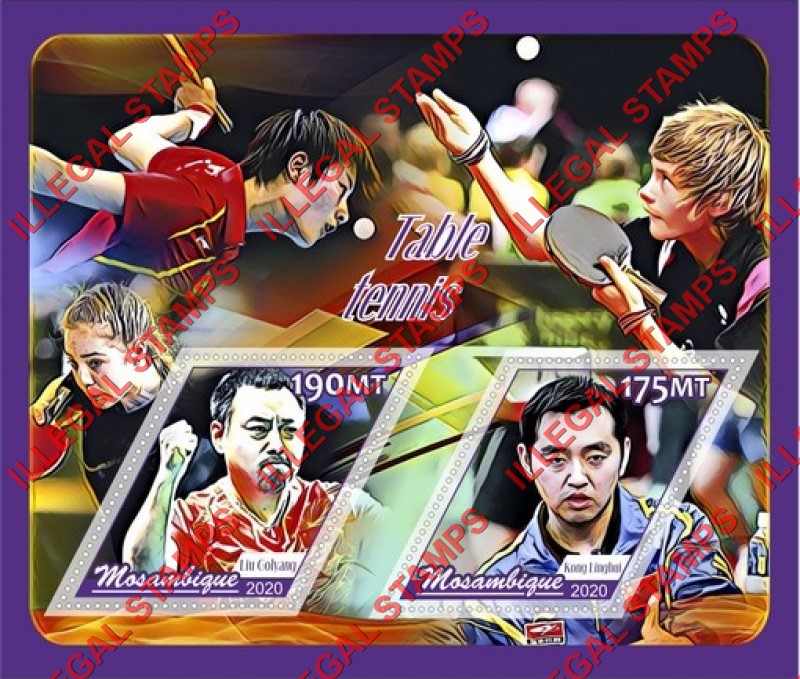  Mozambique 2020 Table Tennis Players Counterfeit Illegal Stamp Souvenir Sheet of 2