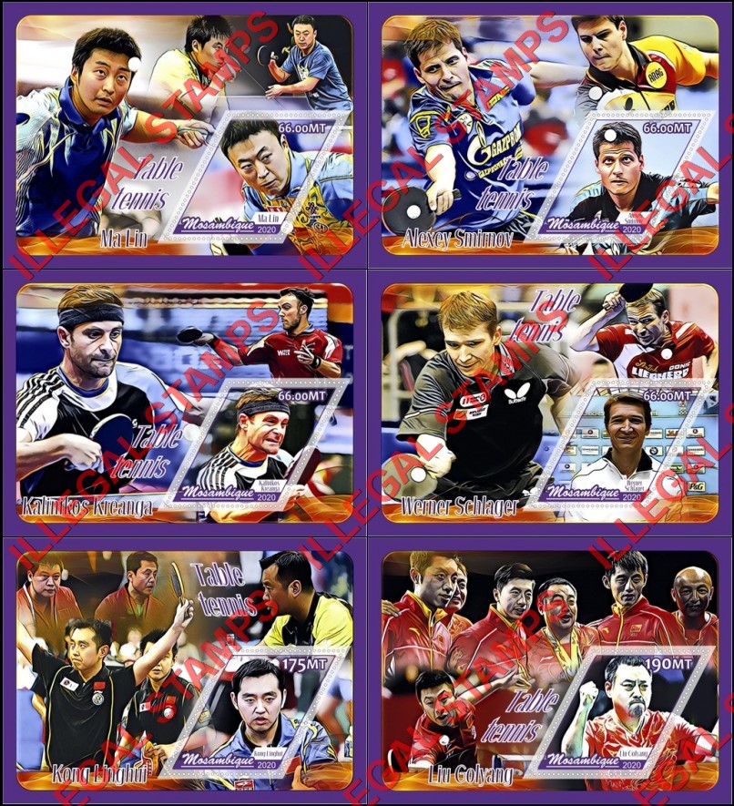  Mozambique 2020 Table Tennis Players Counterfeit Illegal Stamp Souvenir Sheets of 1