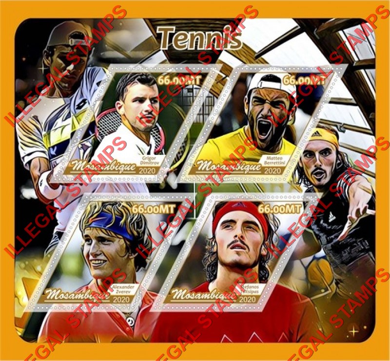  Mozambique 2020 Tennis Players Counterfeit Illegal Stamp Souvenir Sheet of 4
