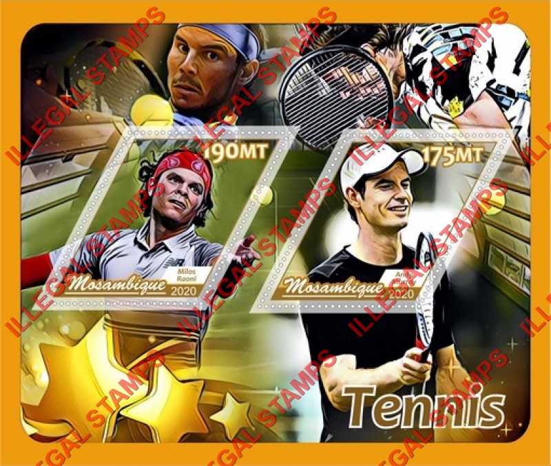  Mozambique 2020 Tennis Players Counterfeit Illegal Stamp Souvenir Sheet of 2