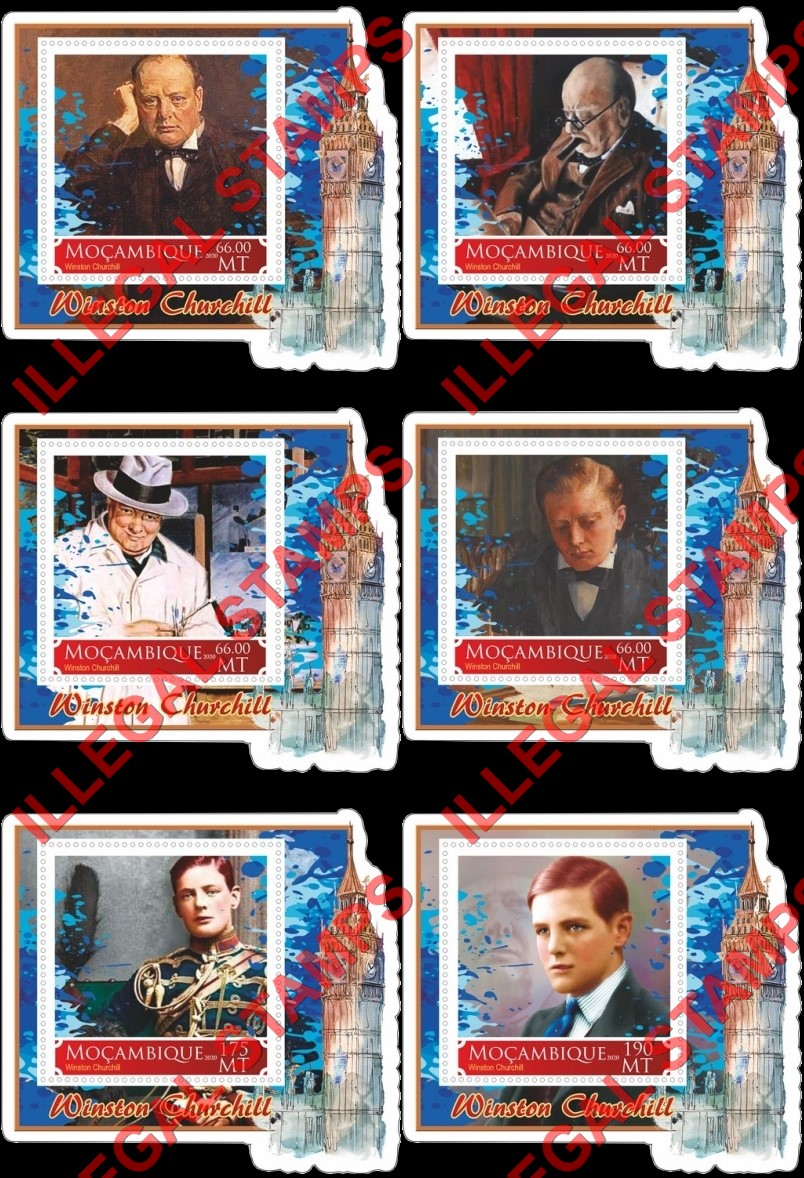  Mozambique 2020 Winston Churchill (different) Counterfeit Illegal Stamp Souvenir Sheets of 1