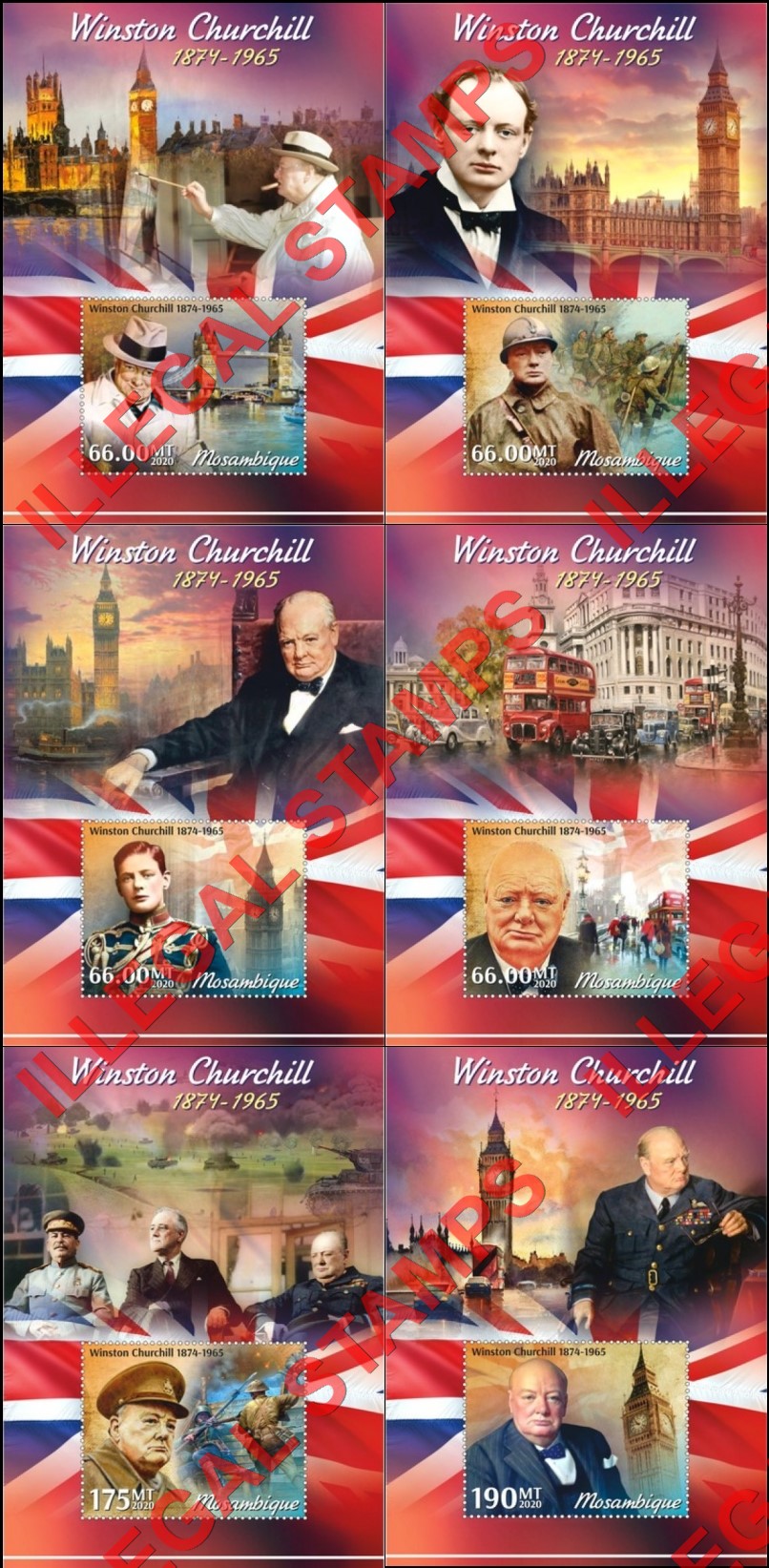  Mozambique 2020 Winston Churchill Counterfeit Illegal Stamp Souvenir Sheets of 1