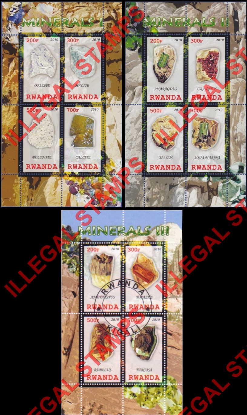 Rwanda 2010 Minerals Illegal Stamp Souvenir Sheets of 4