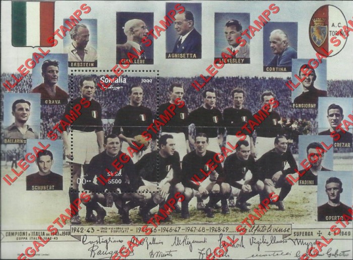 Somalia 1999 Soccer Football Champions Illegal Stamp Souvenir Sheet of 1