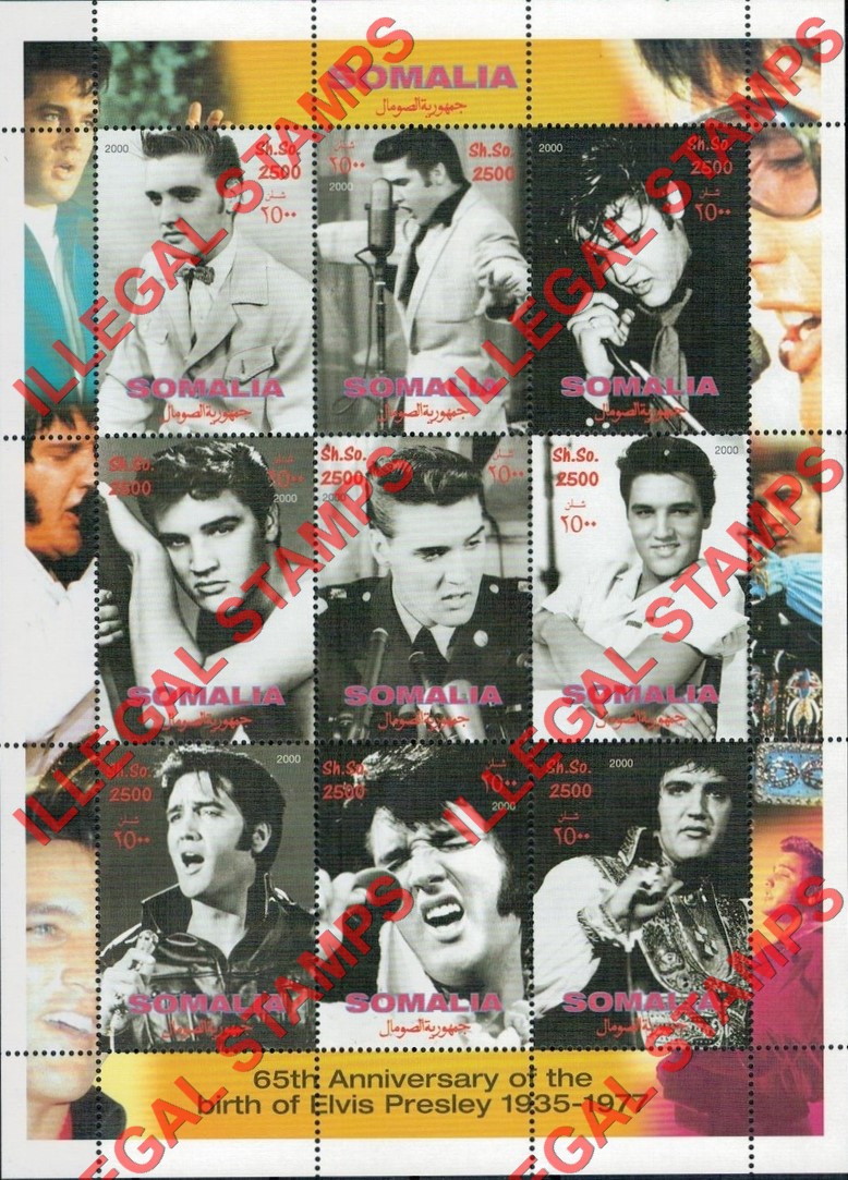 Somalia 2000 Elvis Presley Illegal Stamp Souvenir Sheet of 9