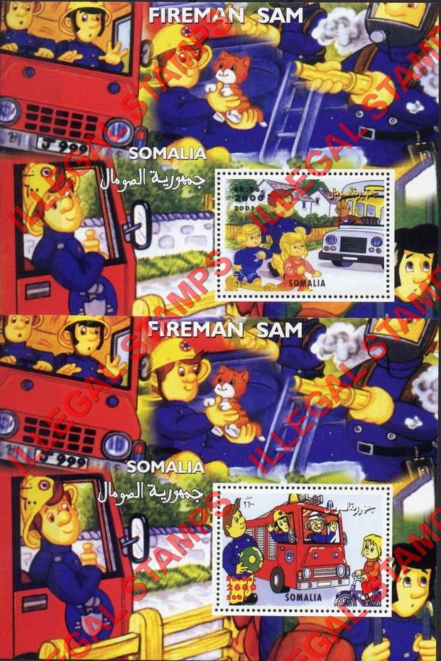 Somalia 2001 Fireman Sam Illegal Stamp Souvenir Sheets of 1