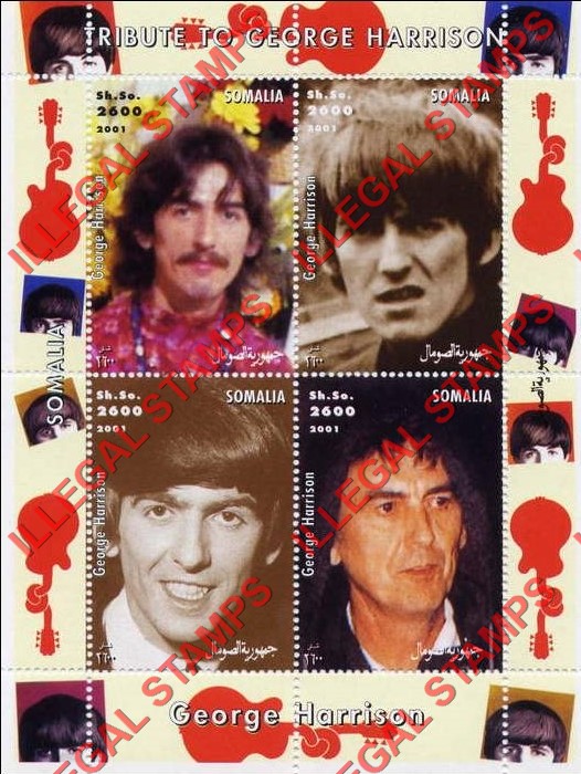 Somalia 2001 George Harrison Illegal Stamp Souvenir Sheet of 4