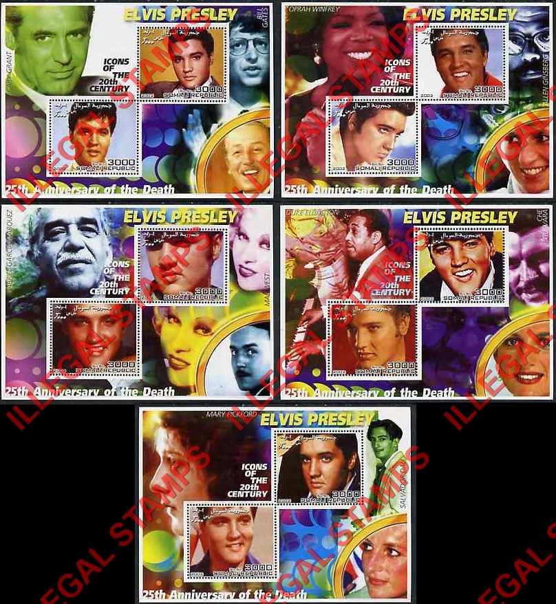 Somalia 2002 Elvis Presley Illegal Stamp Souvenir Sheets of 2